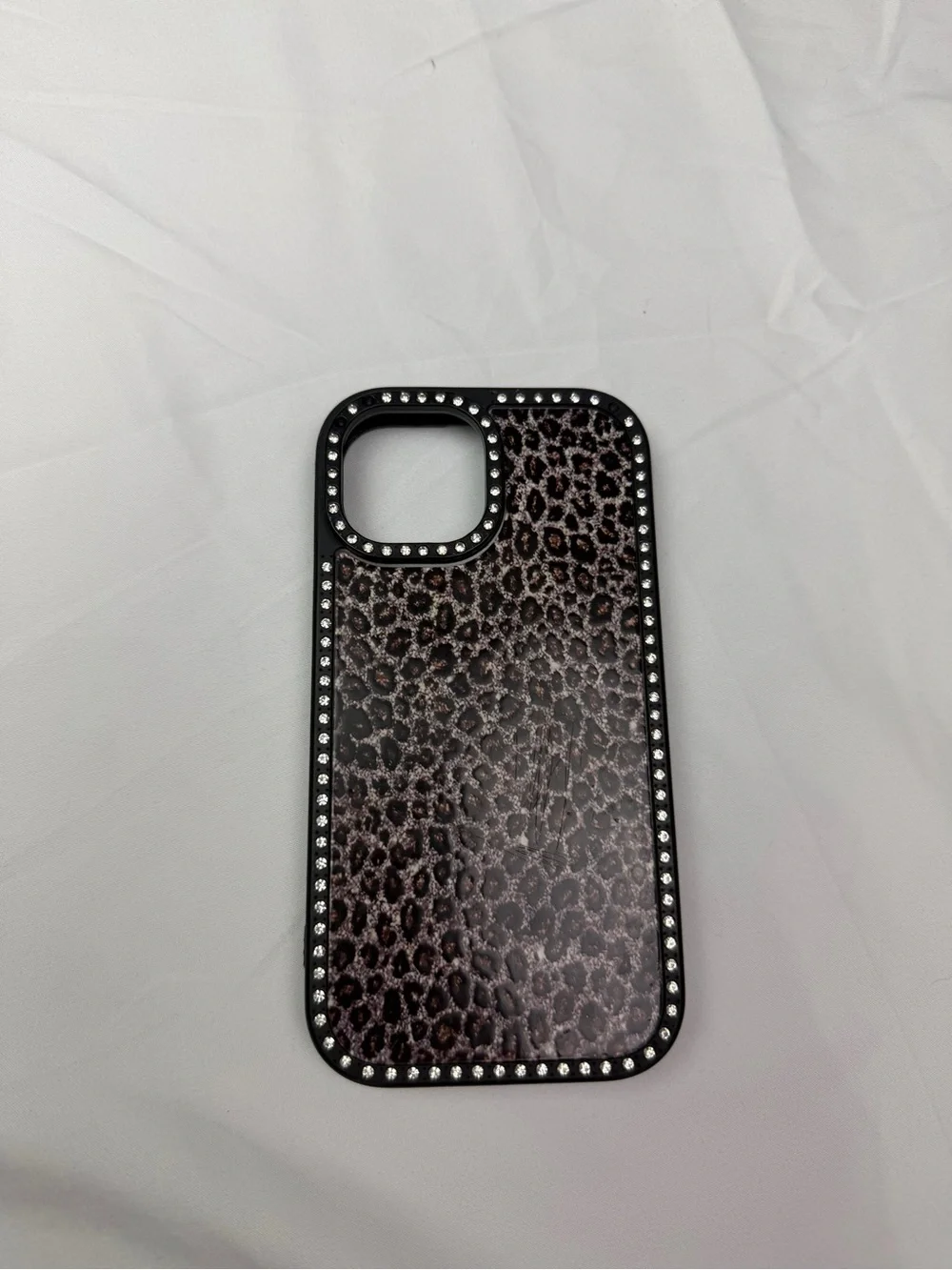 Leopard Print Rhinestone iPhone Case - Black/Brown